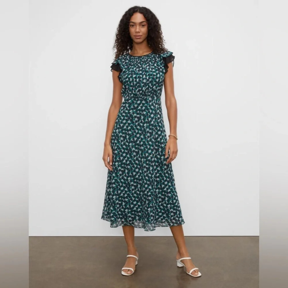 Club Monaco Drape Flutter Sleeve Printed Maxi Dress Women’s Size 2
